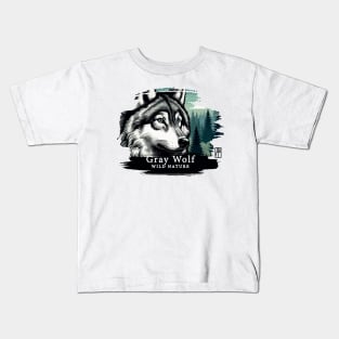 Gray Wolf - WILD NATURE - WOLF -4 Kids T-Shirt